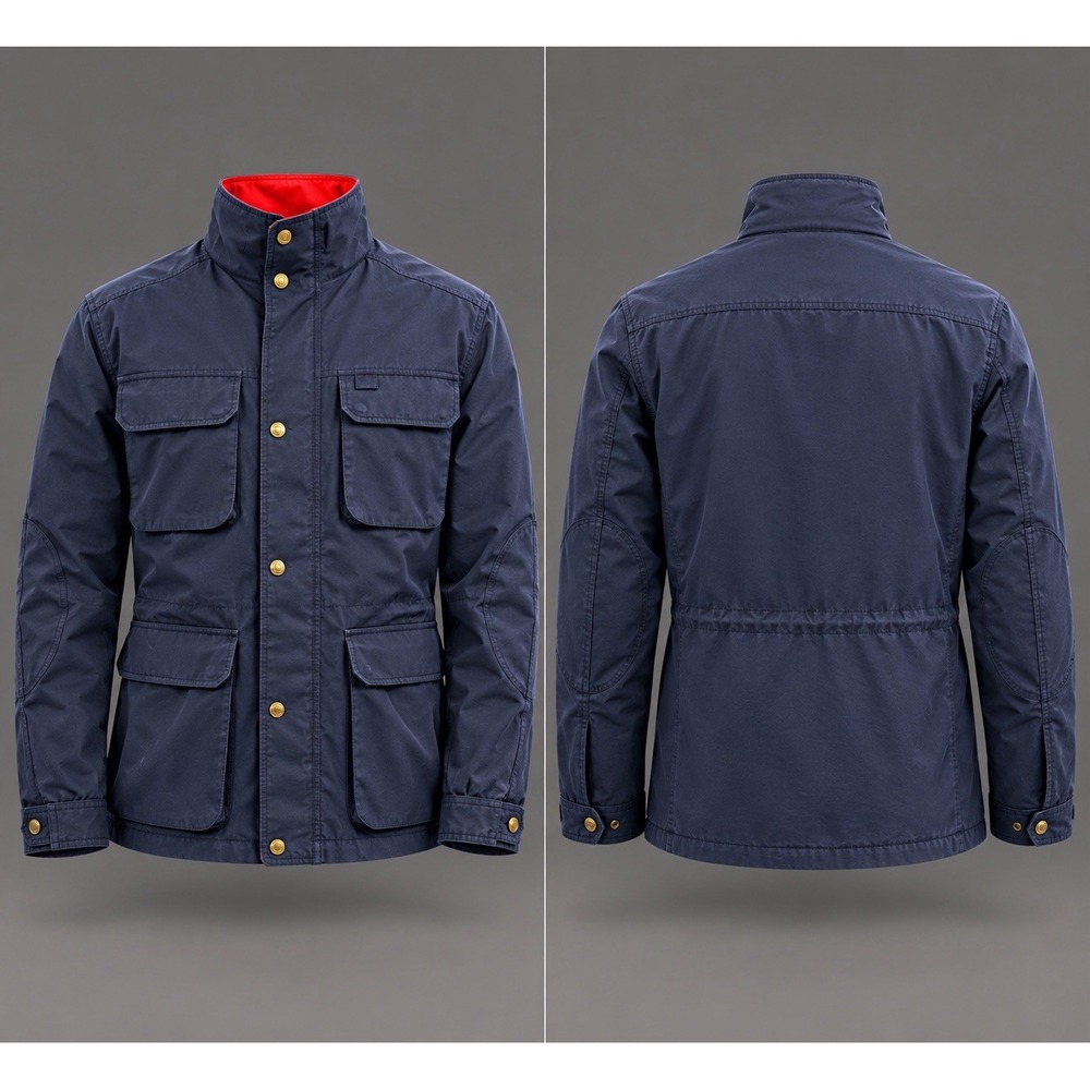 Eddie Bauer Field Jacket Mens M navy flannel Plaid Lined Outdoor Barn Coat
